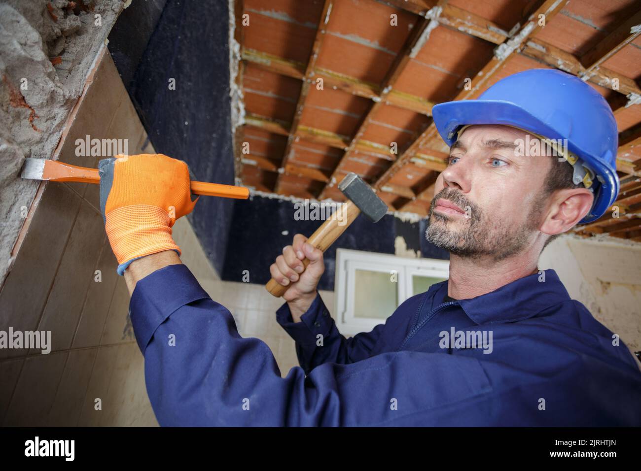 a male construction worker portrait Stock Photo