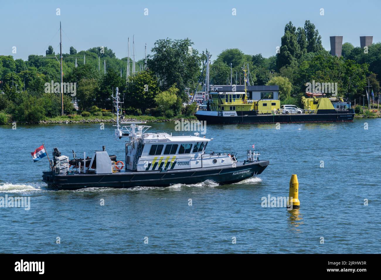 Amsterdam, Netherlands - 22 June 2022: Border Patrol boat on patrol on North Sea Canal Stock Photo