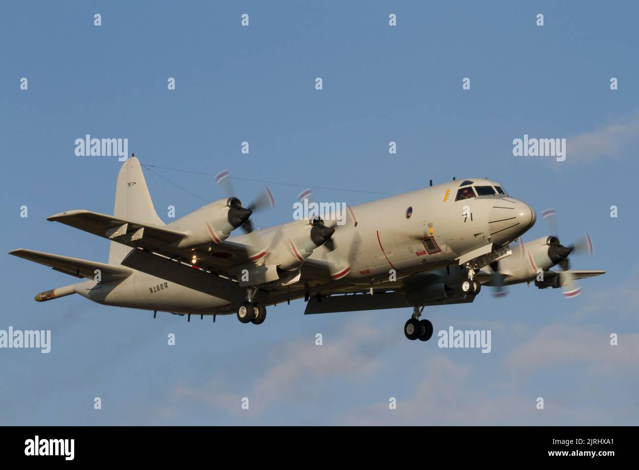 Lockheed P-3C Orion Maritime reconnaissance aircraft with the Japanese Maritime Self Defence Force (JSDF) flying near Atsugi Naval Air Facility, Japan Stock Photo