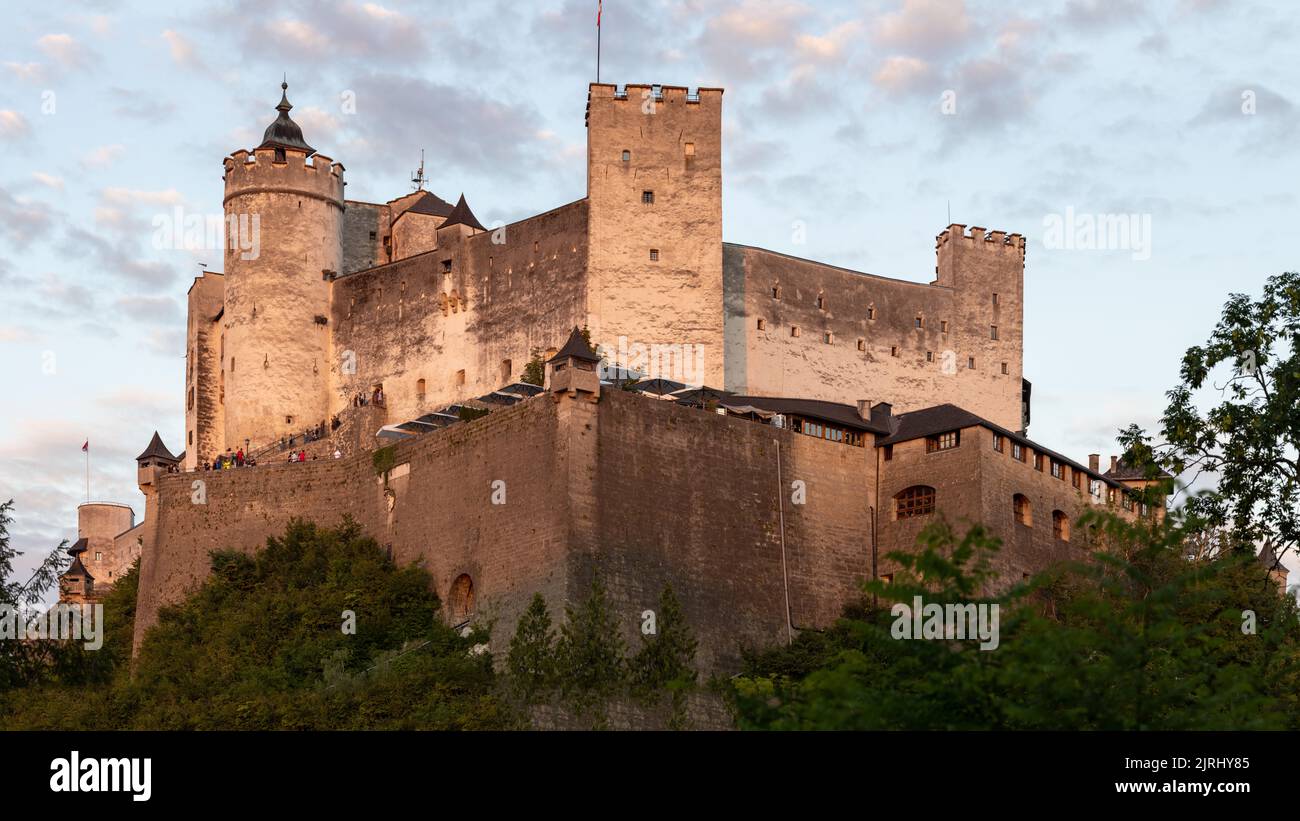 Medieval Hohensalzburg castle is the most notable landmark of the Salzburg located on top of Festungsberg hill, Austria Stock Photo