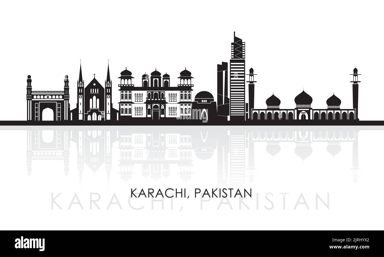 Silhouette Skyline panorama of city of Karachi, Pakistan - vector illustration Stock Vector
