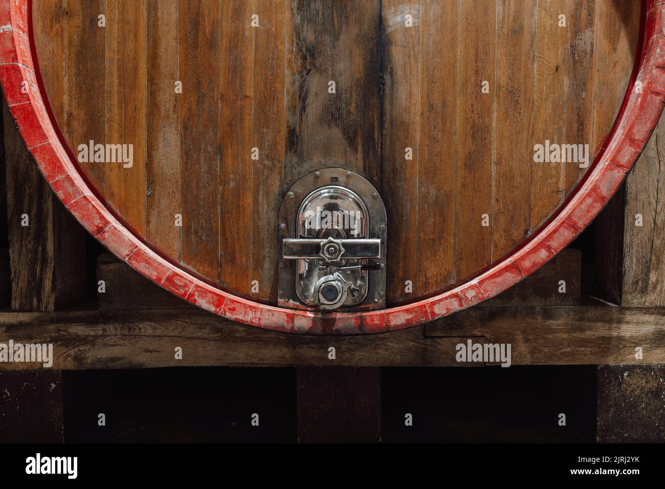 The ambiance of the traditional wine cellar, aging red wine barrels