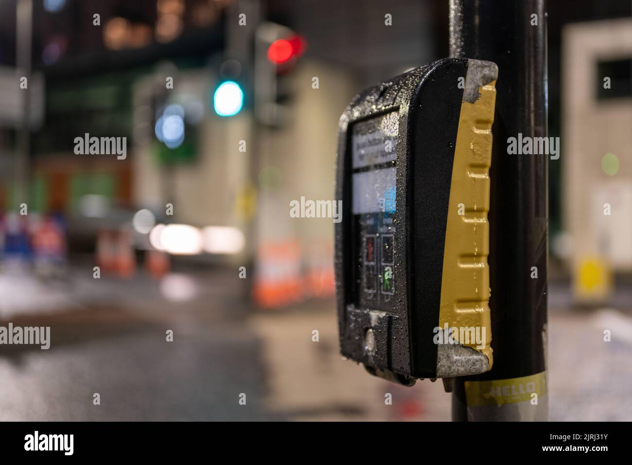 Pedestrian crossing button in Glasgow 2021 Stock Photo