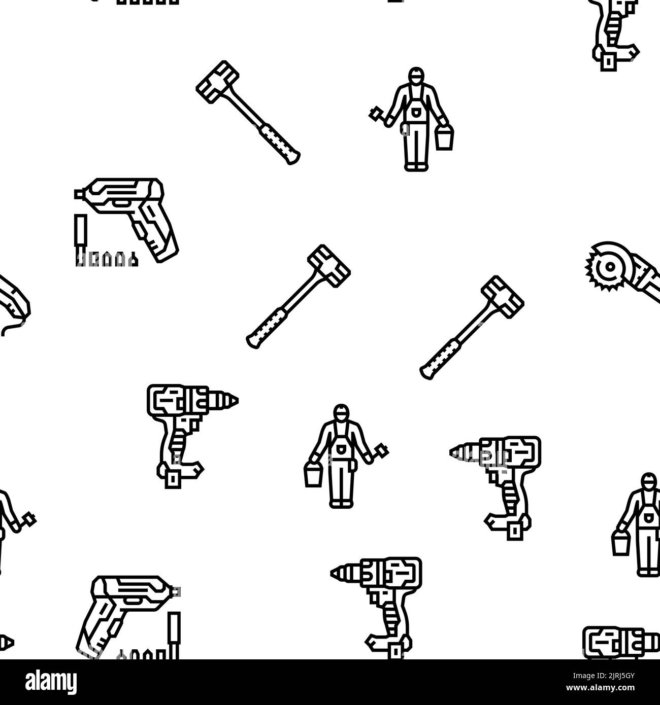 building tool hammer repair drill vector seamless pattern Stock Vector