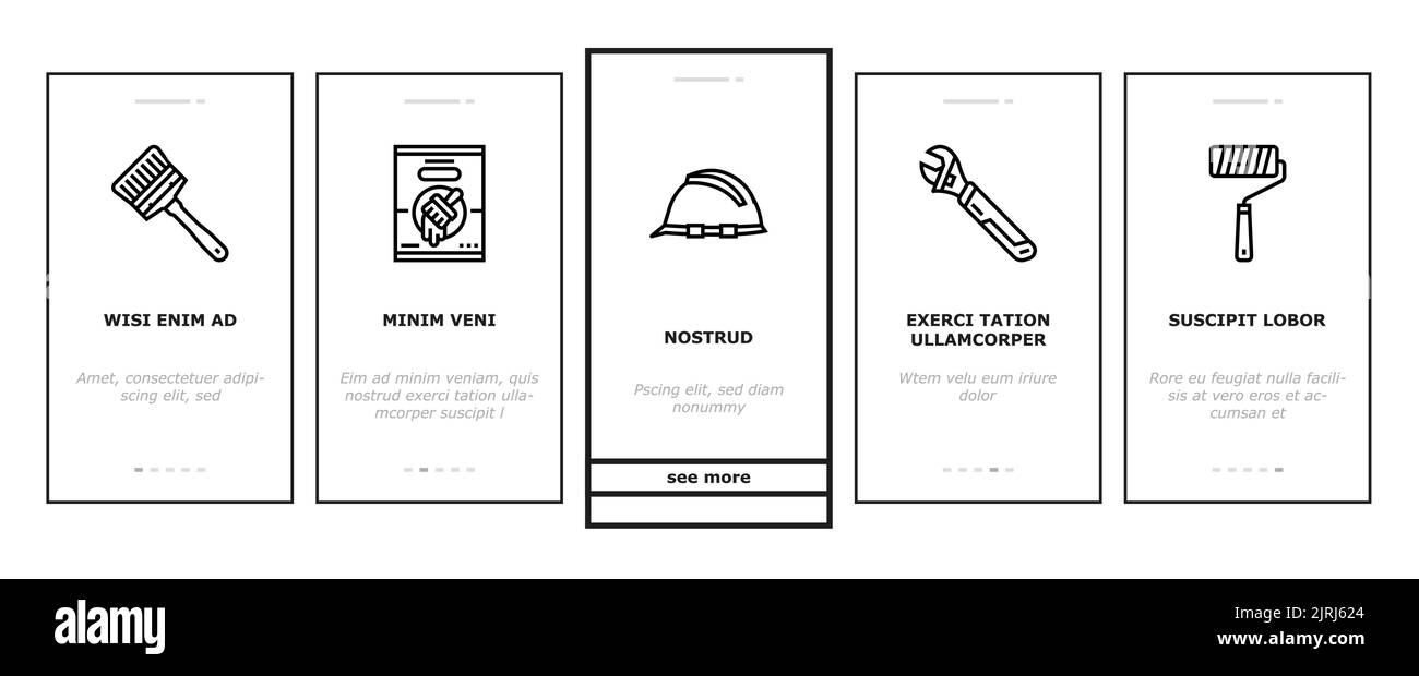 building tool hammer repair drill onboarding icons set vector Stock