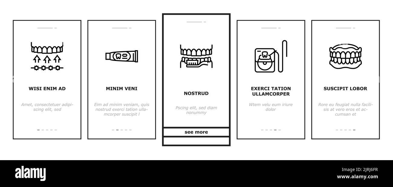 dental care dentist tooth implant onboarding icons set vector Stock ...