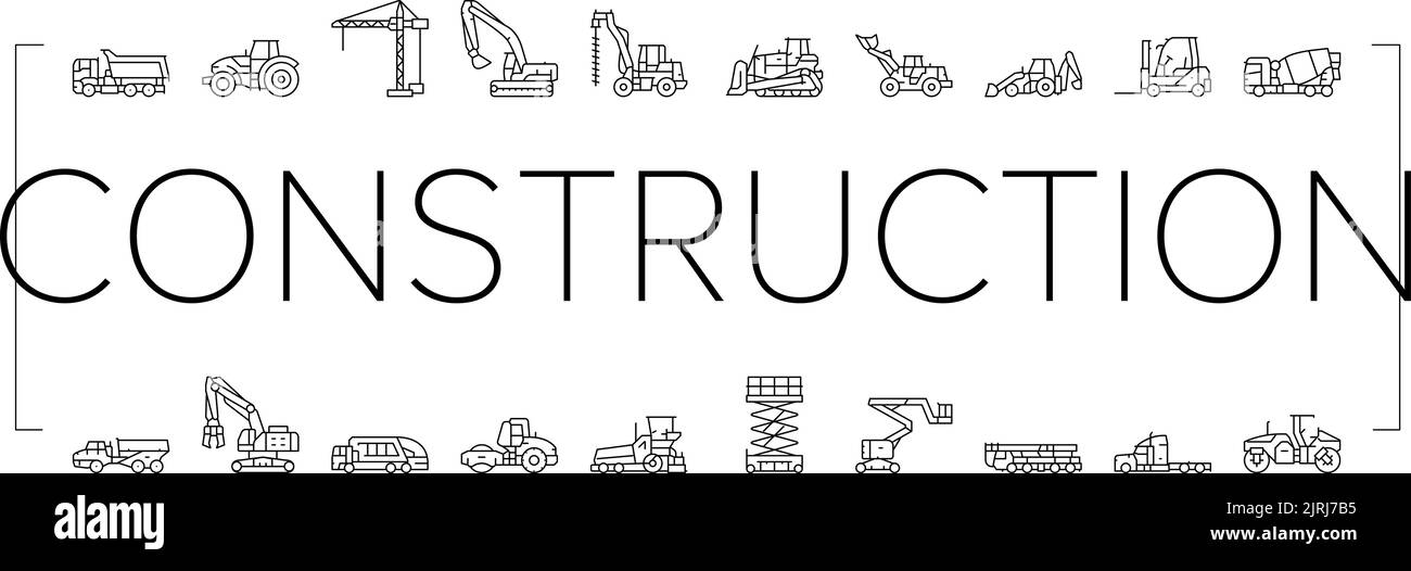 construction car vehicle tractor icons set vector Stock Vector Image ...