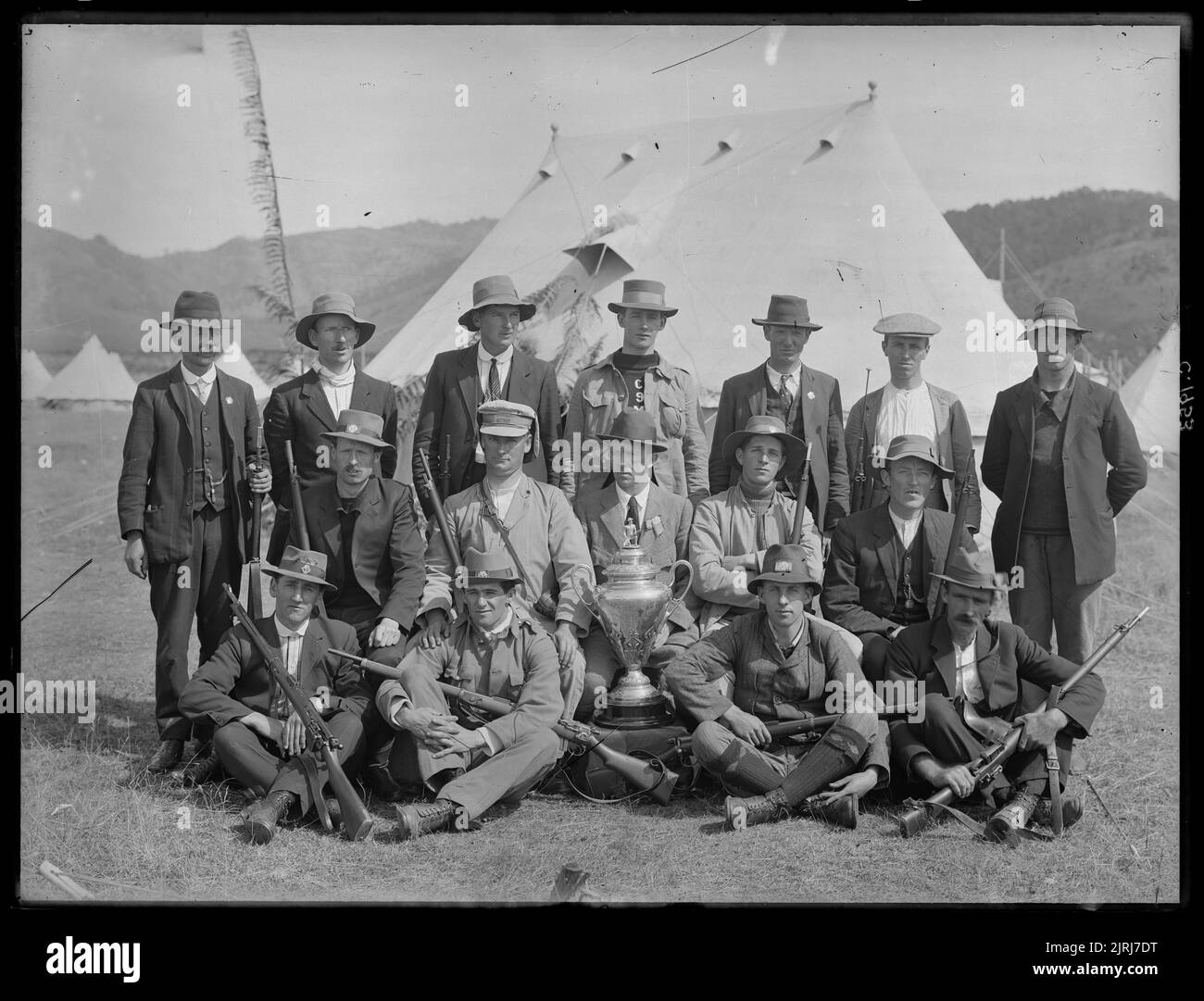 Competitors at the rifleshooting competition, circa 1912, by James