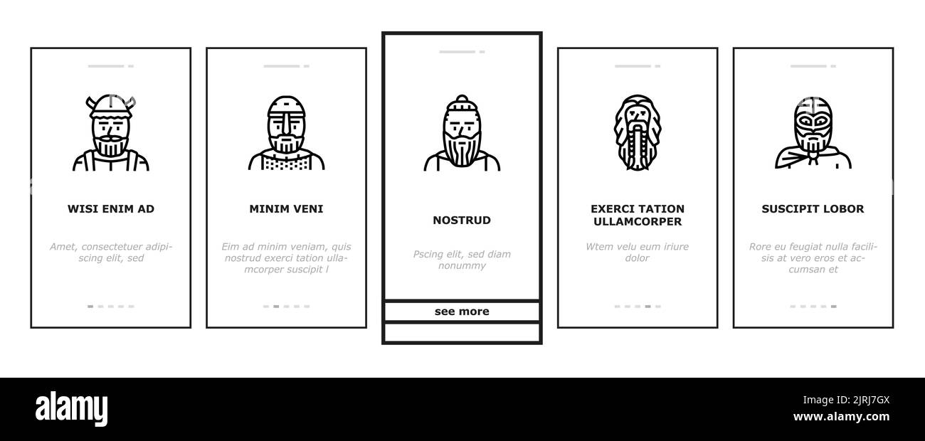 viking medieval norse helmet onboarding icons set vector Stock Vector