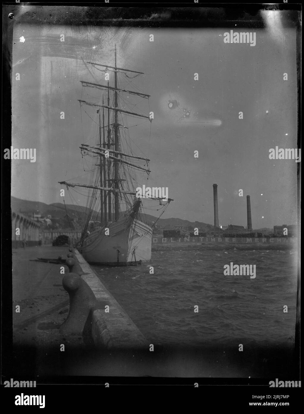 [Ship in Wellington Harbour], 1880-1910, Wellington, by L Swan. Stock Photo