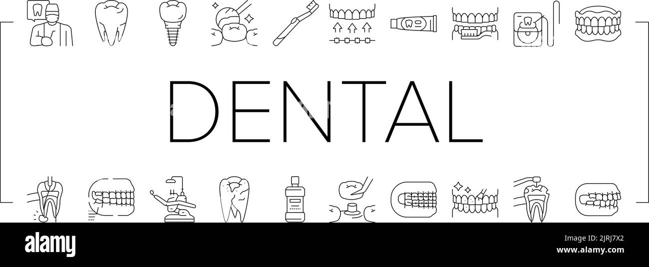 dental care dentist tooth implant icons set vector Stock Vector Image ...