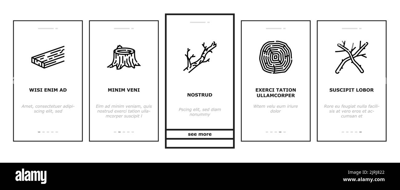 wood timber tree wooden material onboarding icons set vector Stock ...