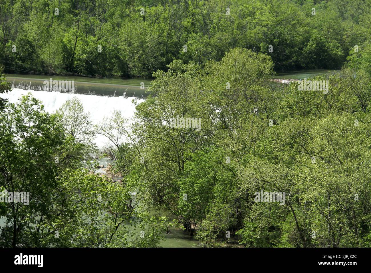 Blue Ridge Parkway, VA, USA. The waters of the Roanoke River passing over the Niagara Dam. Stock Photo