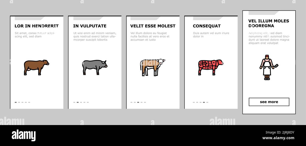 Beef Meat Nutrition Production onboarding icons set vector Stock Vector ...