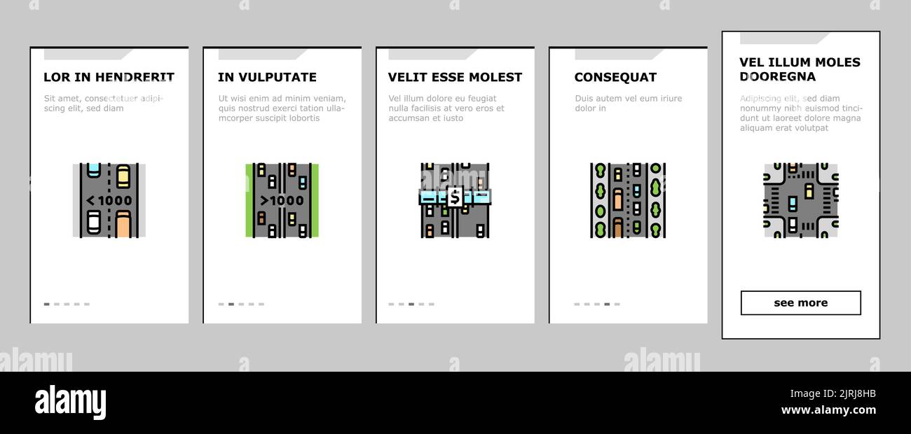 Road Urban And Country Highway onboarding icons set vector Stock Vector ...