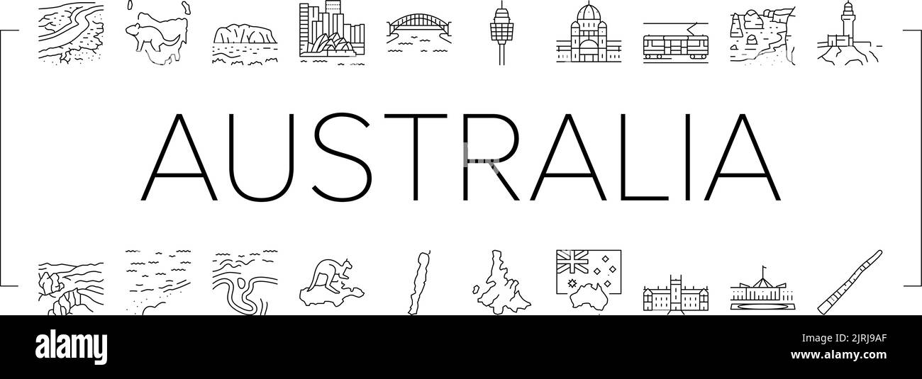 Australia Continent Landscape Icons Set Vector Stock Vector Image & Art ...