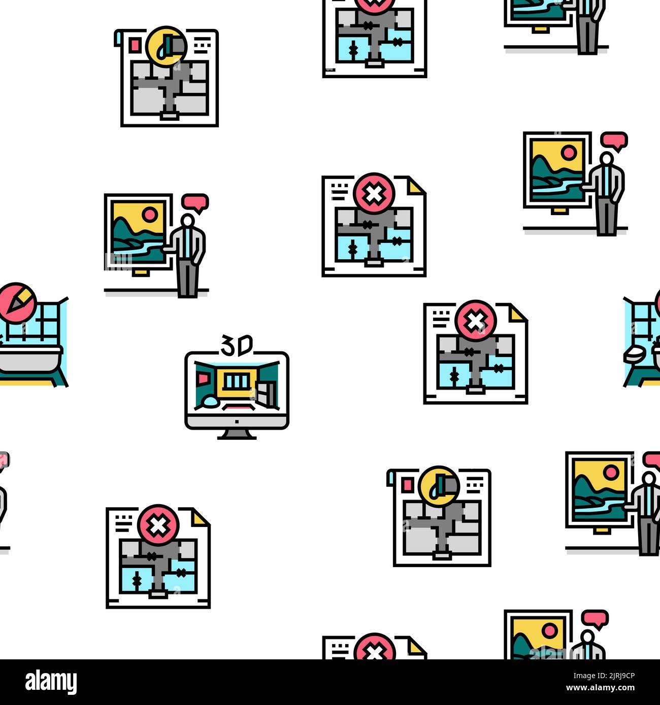 room interior design home modern vector seamless pattern Stock Vector ...
