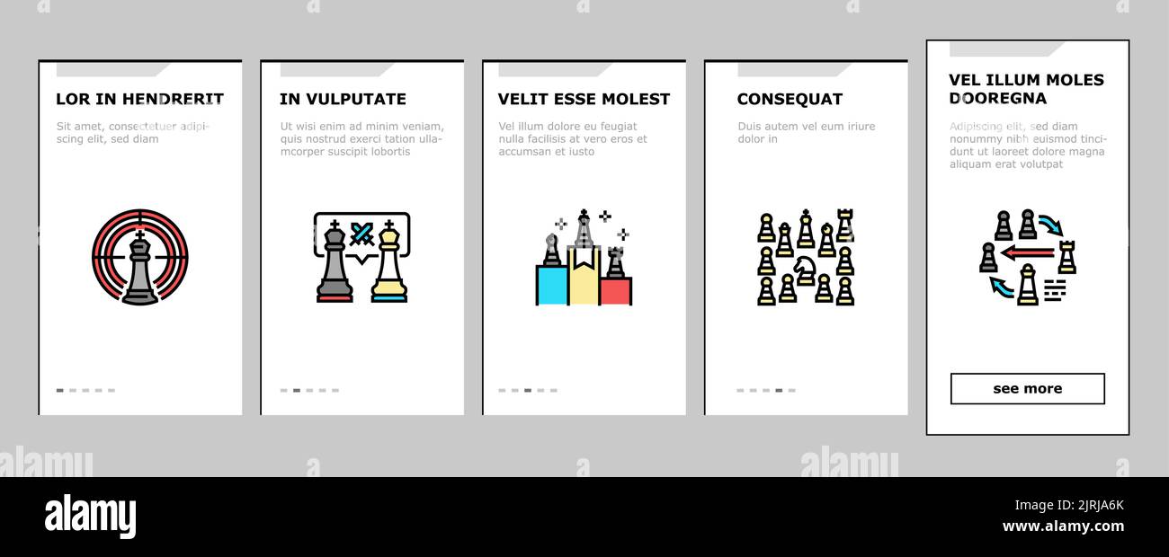Chess Smart Strategy Game Figure onboarding icons set vector Stock ...
