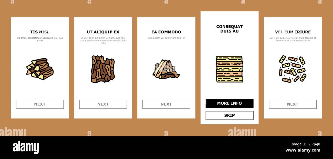 wood timber tree wooden material onboarding icons set vector Stock ...