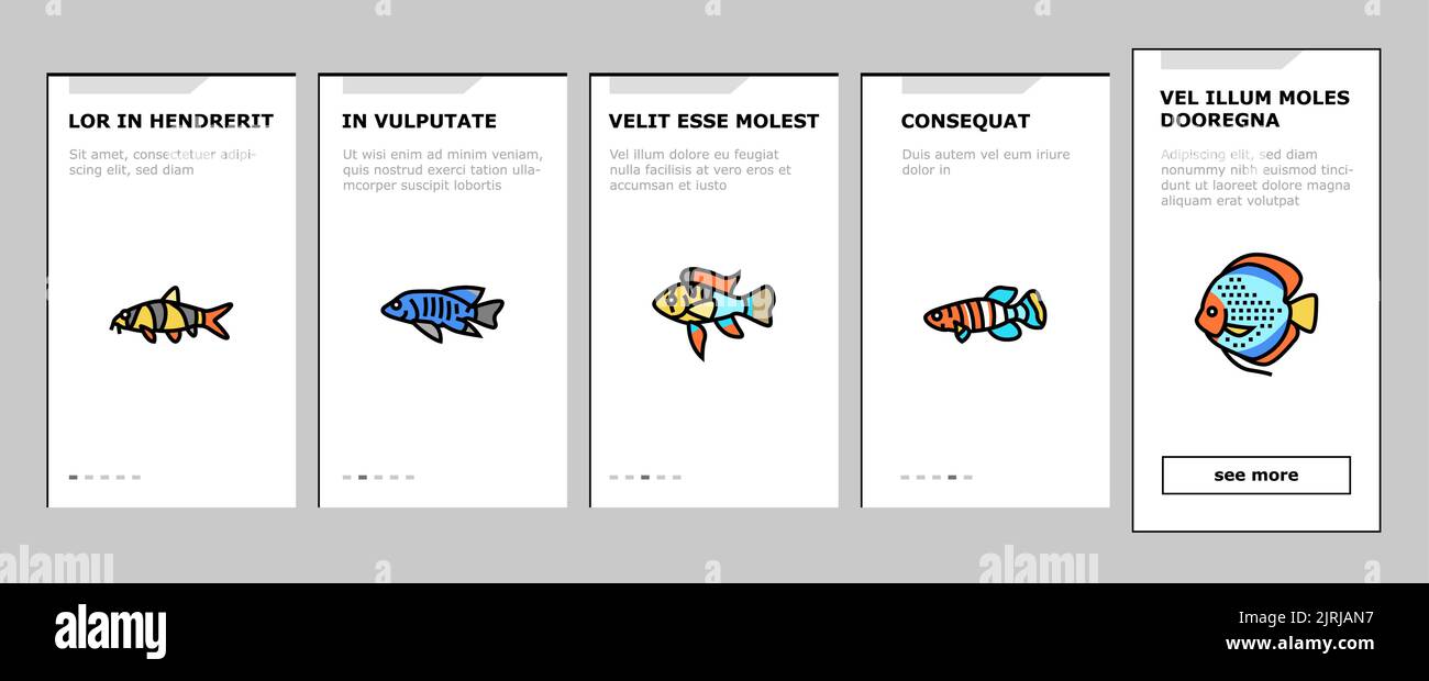 Aquarium Fish Tropical Animal onboarding icons set vector Stock Vector ...
