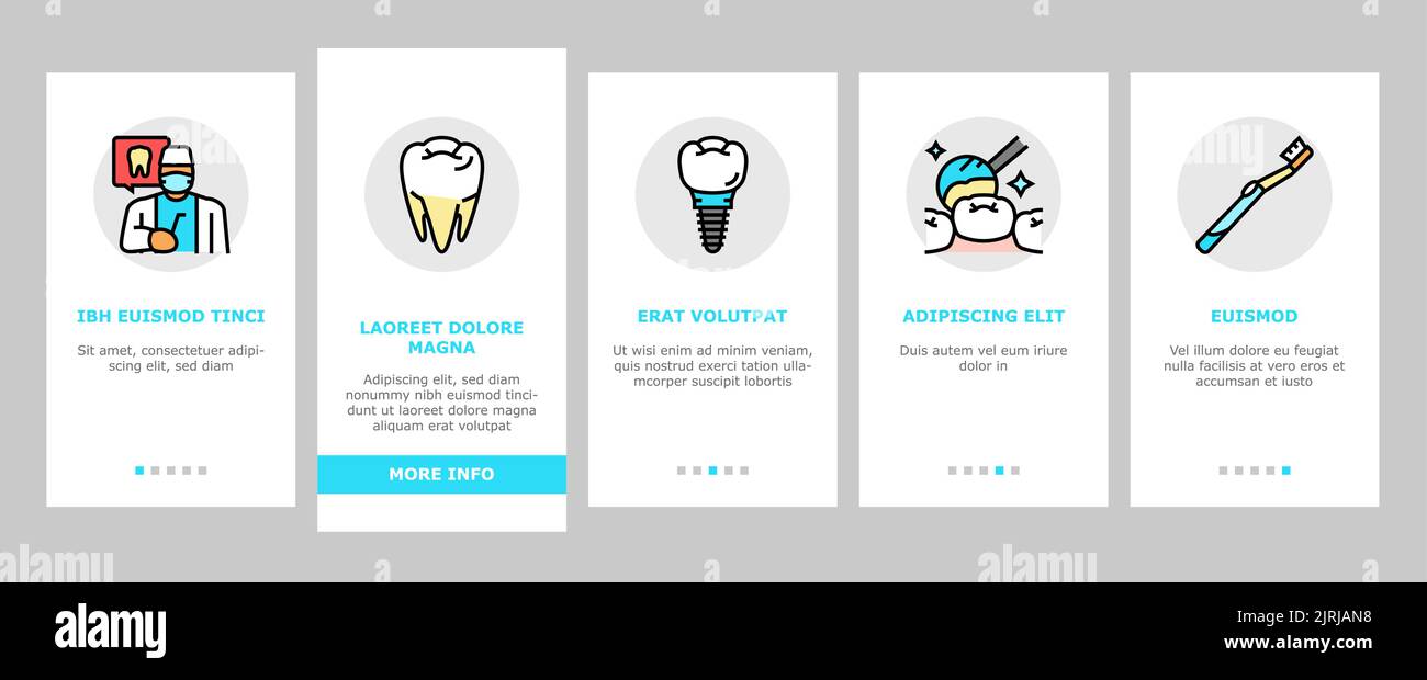 dental care dentist tooth implant onboarding icons set vector Stock ...