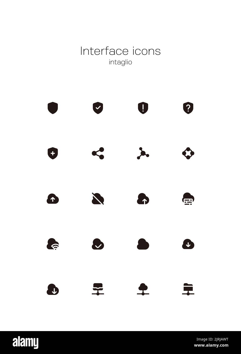UI UX display interface related minimal black colored icon set Stock Photo