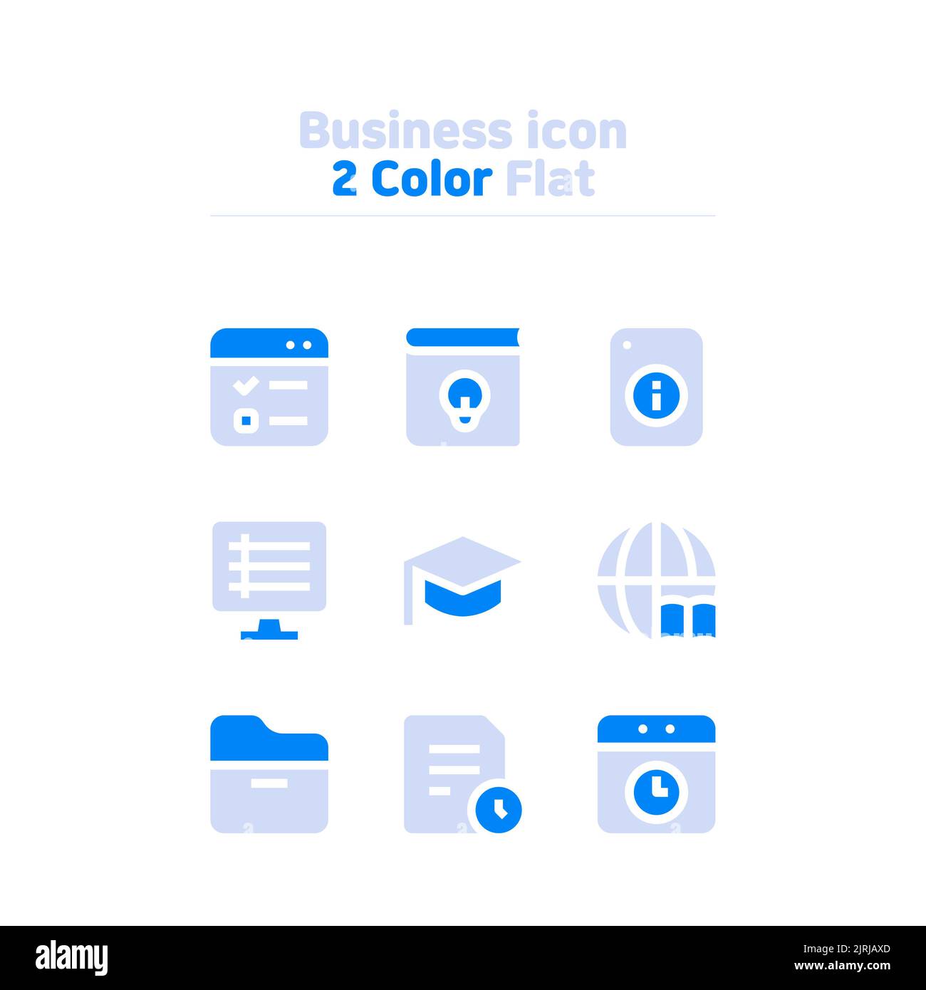 two tone colored flat business icon set Stock Photo