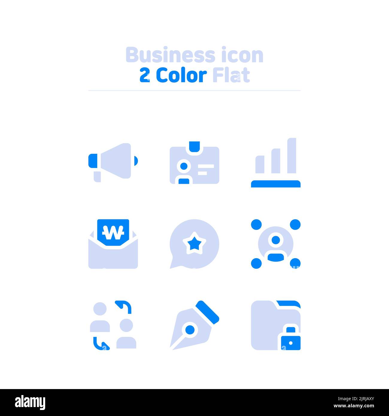 two tone colored flat business icon set Stock Photo
