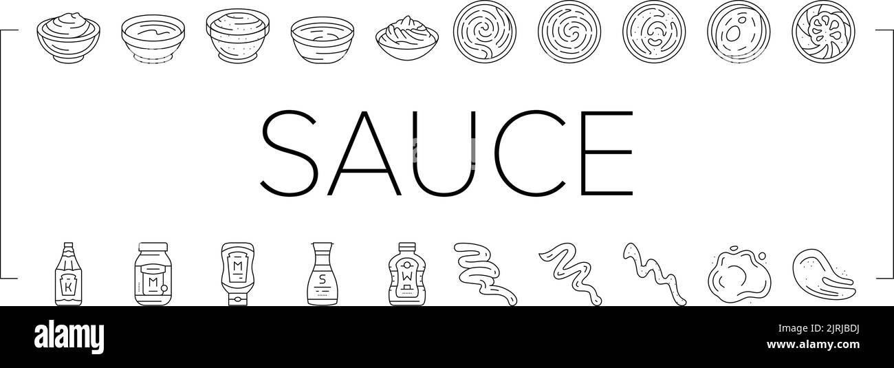 sauce ketchup food mayonnaise icons set vector Stock Vector