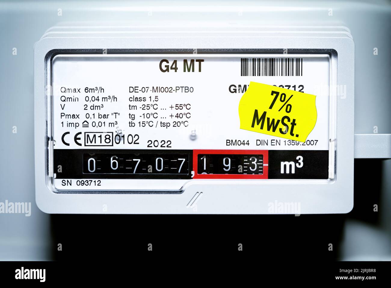 Gas Meter With Price Label And Inscription VAT 7%, Symbol Photo Gas Levy Stock Photo