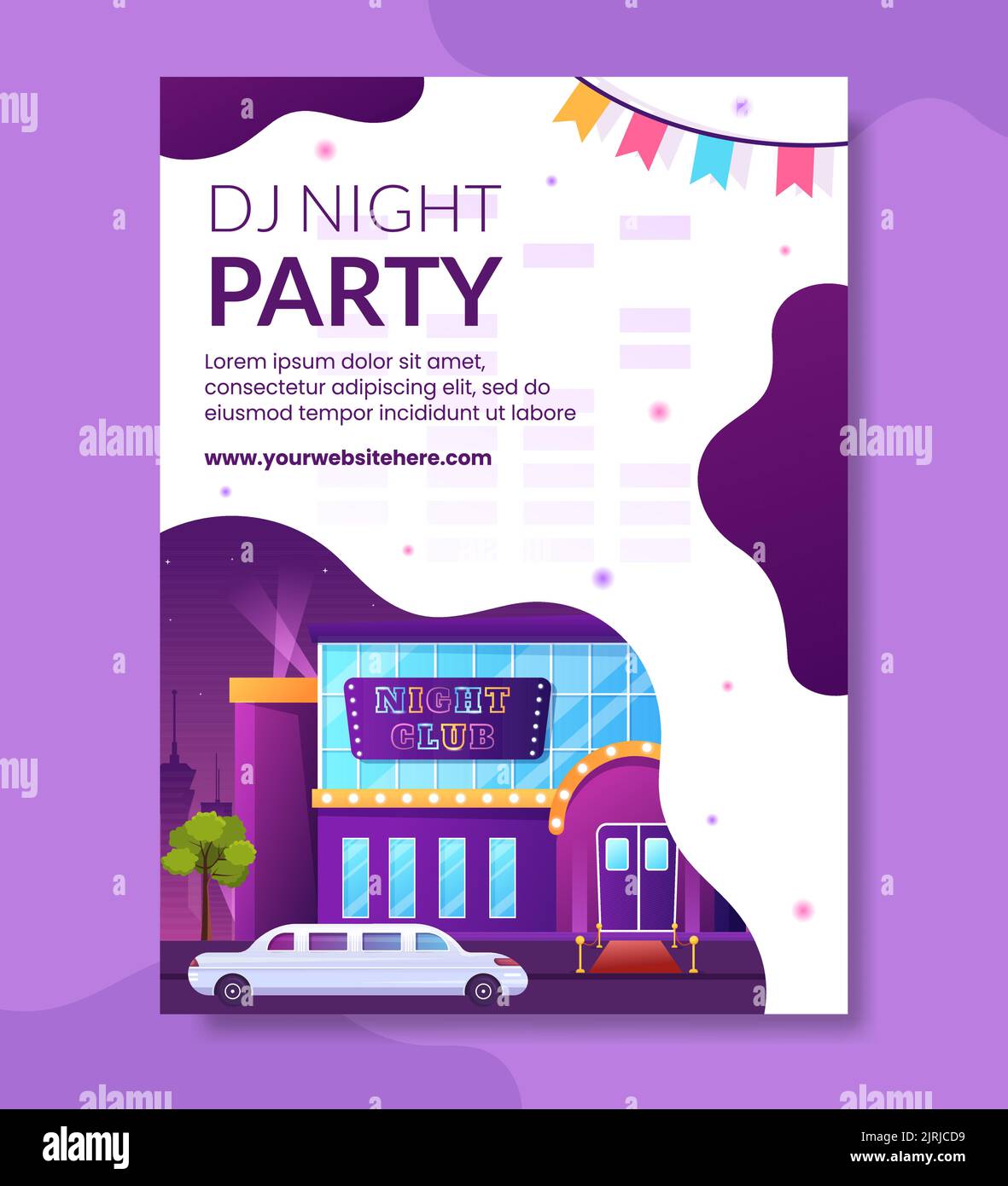Dj Night Club Party Poster Template Hand Drawn Cartoon Flat Illustration Stock Vector