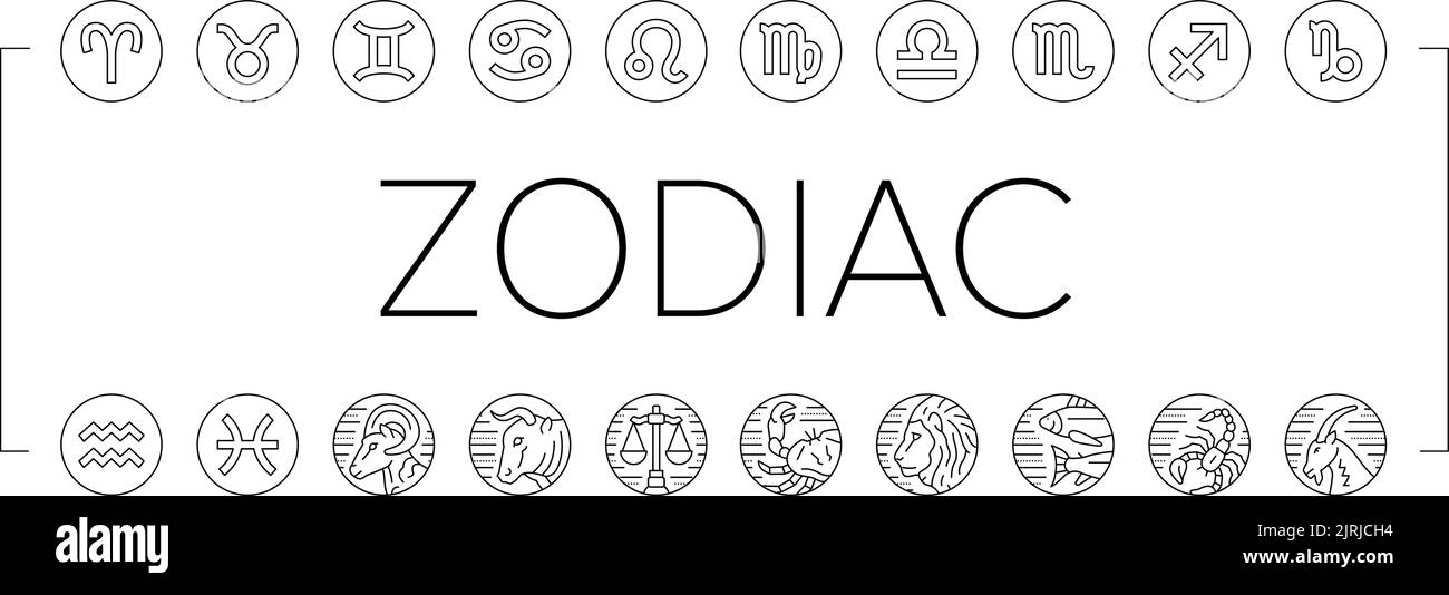 Zodiac Astrological Sign Animal Icons Set Vector Stock Vector Image ...