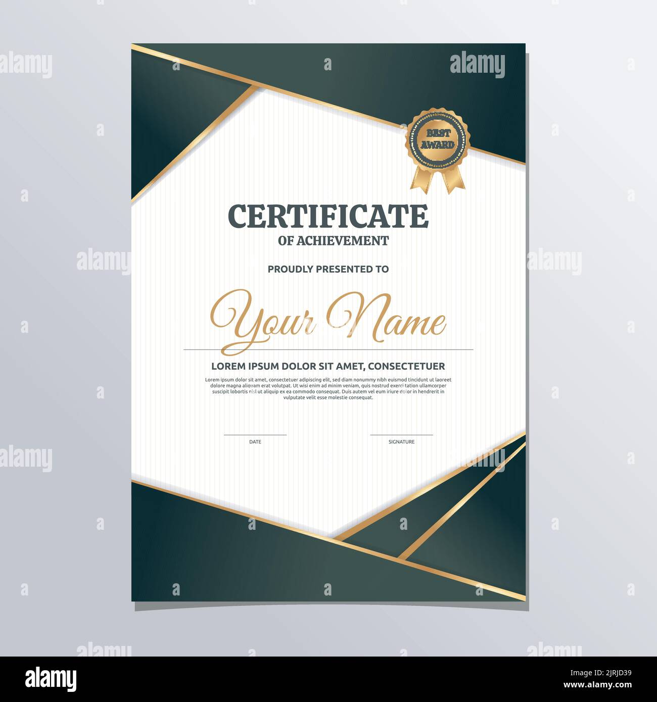 Black Gold Certificate of Achievement Success School Print Template Stock Vector