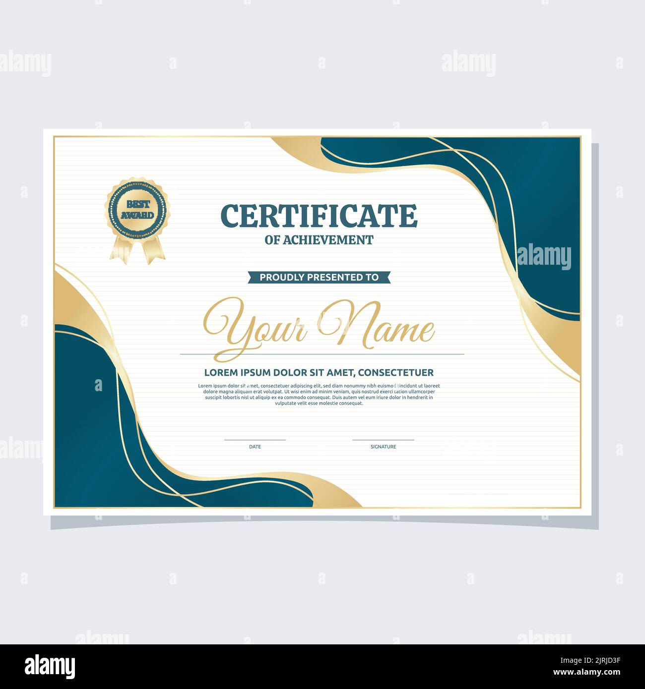 Blue Gold Certificate of Achievement Success School Print Template Stock Vector