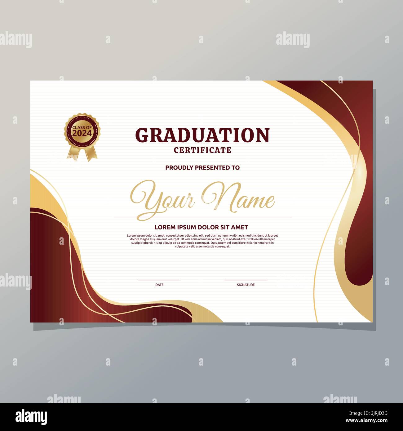 Red Gold Certificate of Graduation Success School Print Template Stock Vector