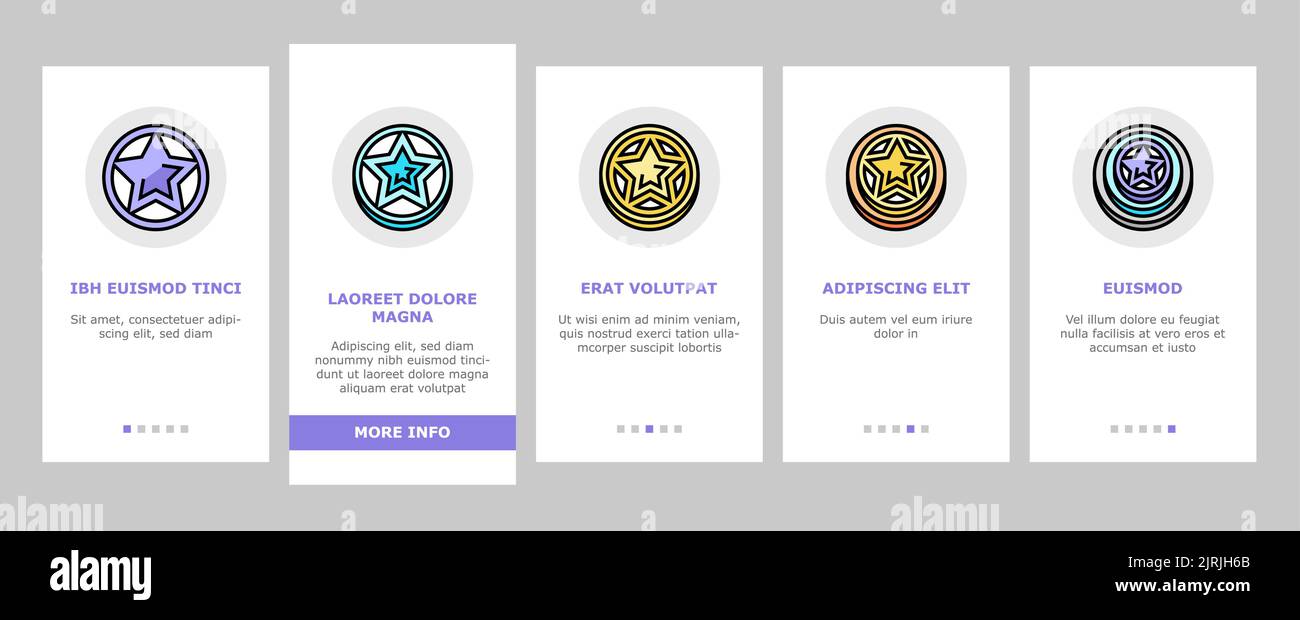 Game Progress Award And Medal onboarding icons set vector Stock Vector ...