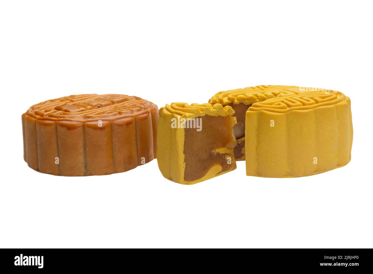Traditional mooncake with durian and nuts filling on white background, Clipping path included Stock Photo