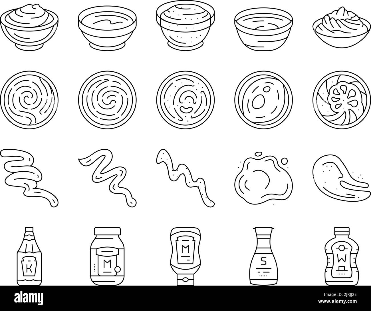 sauce ketchup food mayonnaise icons set vector Stock Vector