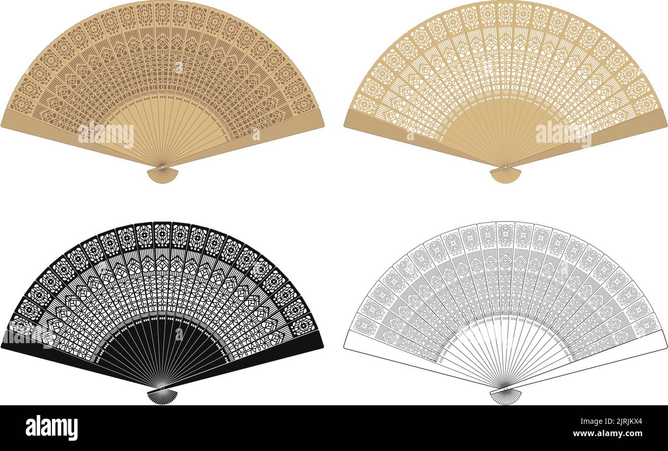 Layered editable vector illustration of asian style wooden folding fan. Stock Vector