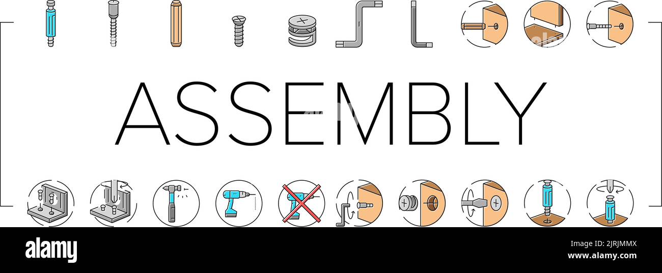 assembly furniture instruction icons set vector Stock Vector Image