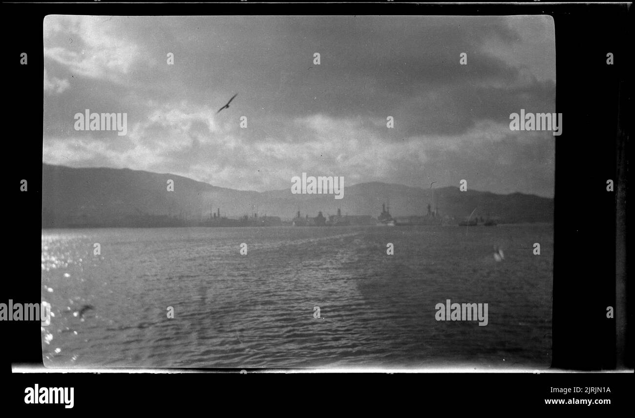 Wellington harbour, 1920s-1930s, Wellington, by Roland Searle. Stock Photo
