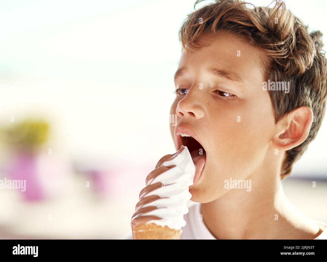 Why scream when you can have ice cream. a cheerful little boy eating a