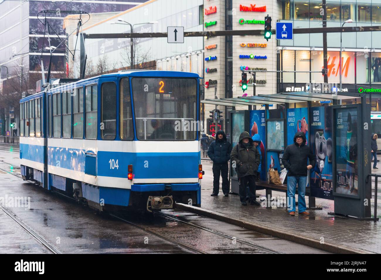 Tram number 2 at Hobujaama tram stop in Tallinn Estonia Stock Photo