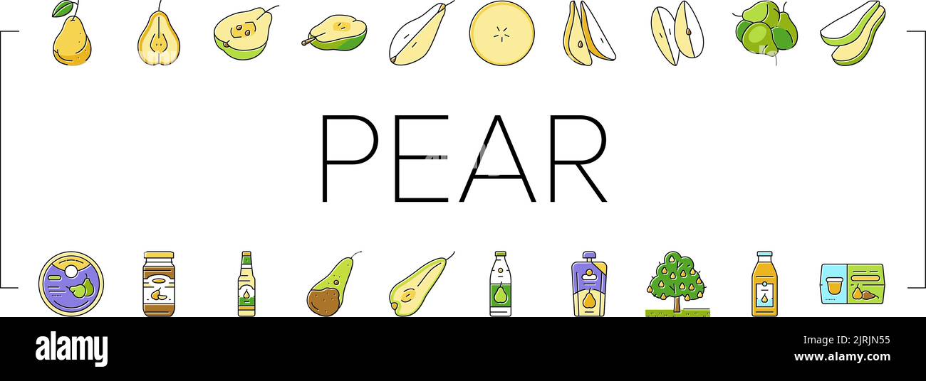 pear fruit green white leaf food icons set vector Stock Vector Image ...