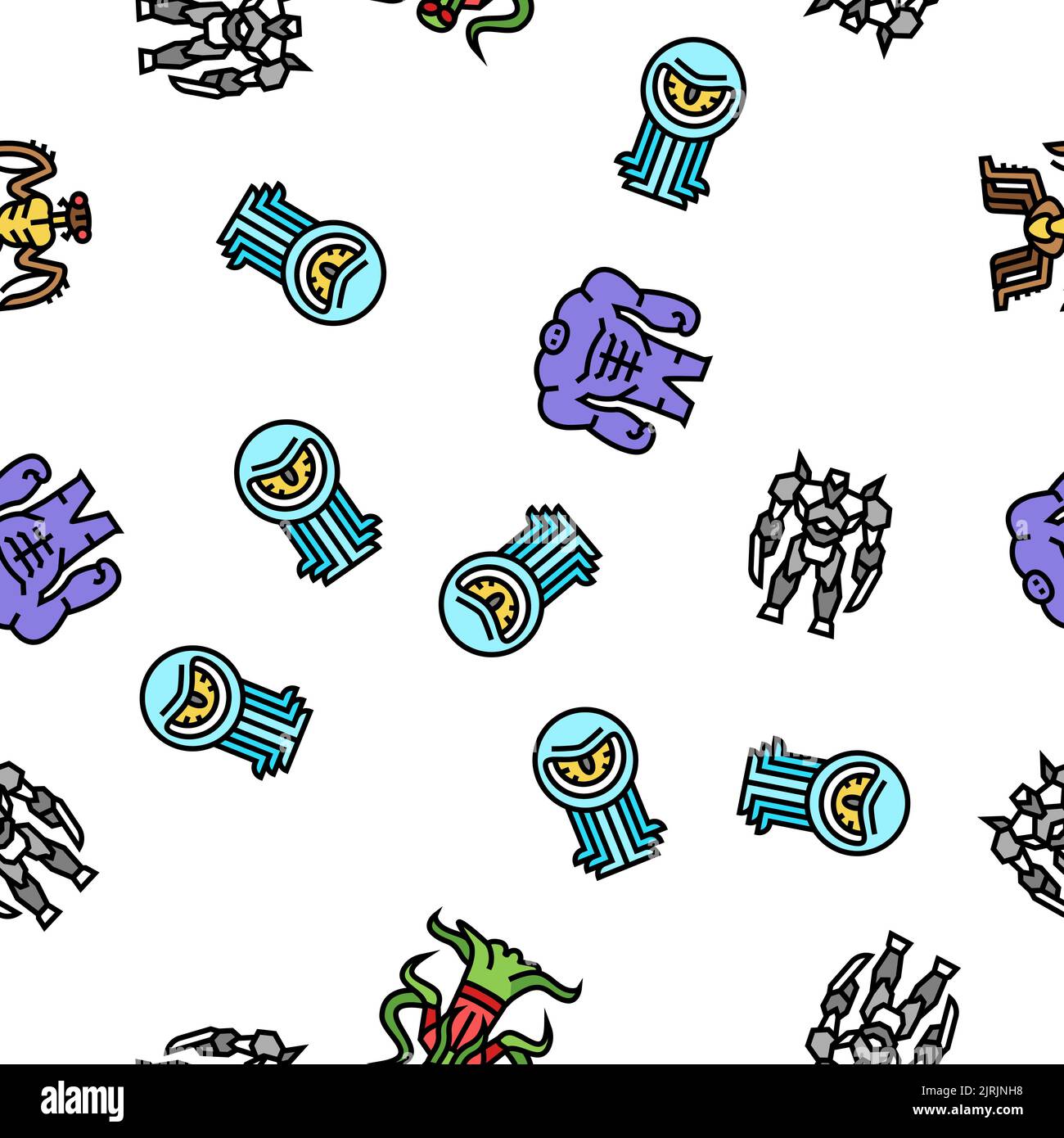 Monster Scary Fantasy Characters vector seamless pattern Stock Vector ...