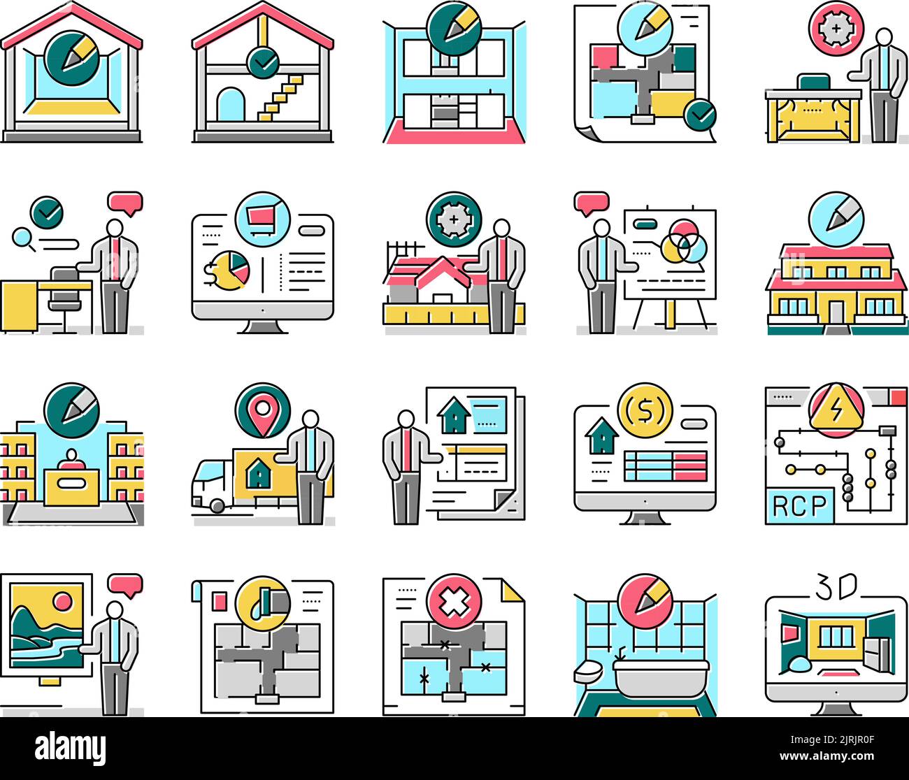 room interior design home modern icons set vector Stock Vector Image ...