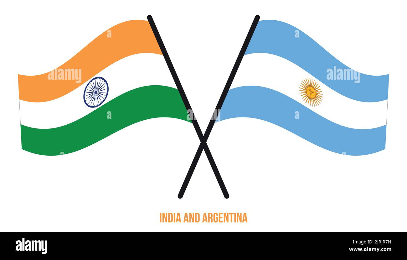 India and Argentina Flags Crossed And Waving Flat Style. Official ...