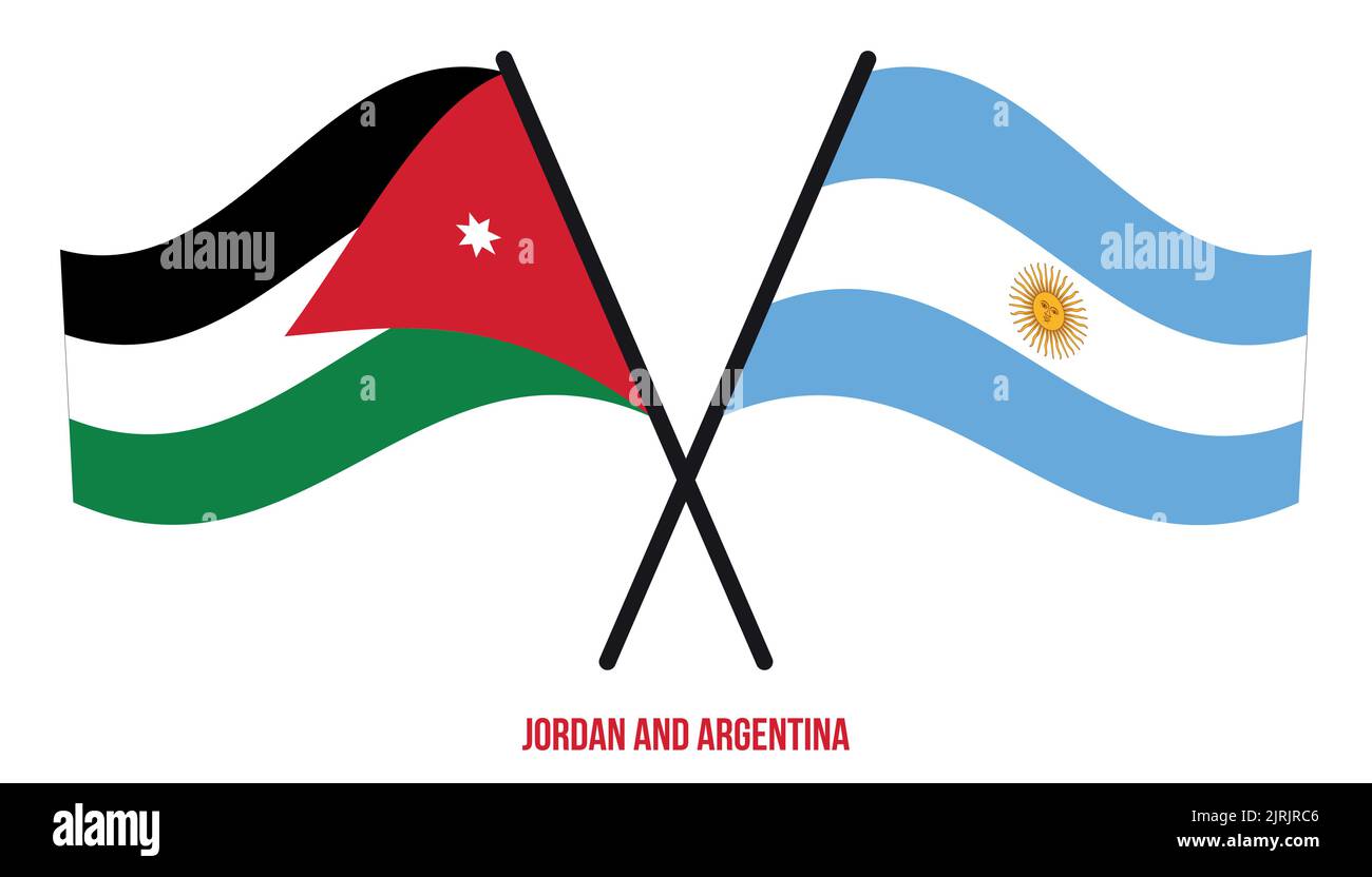 Jordan and Argentina Flags Crossed And Waving Flat Style. Official