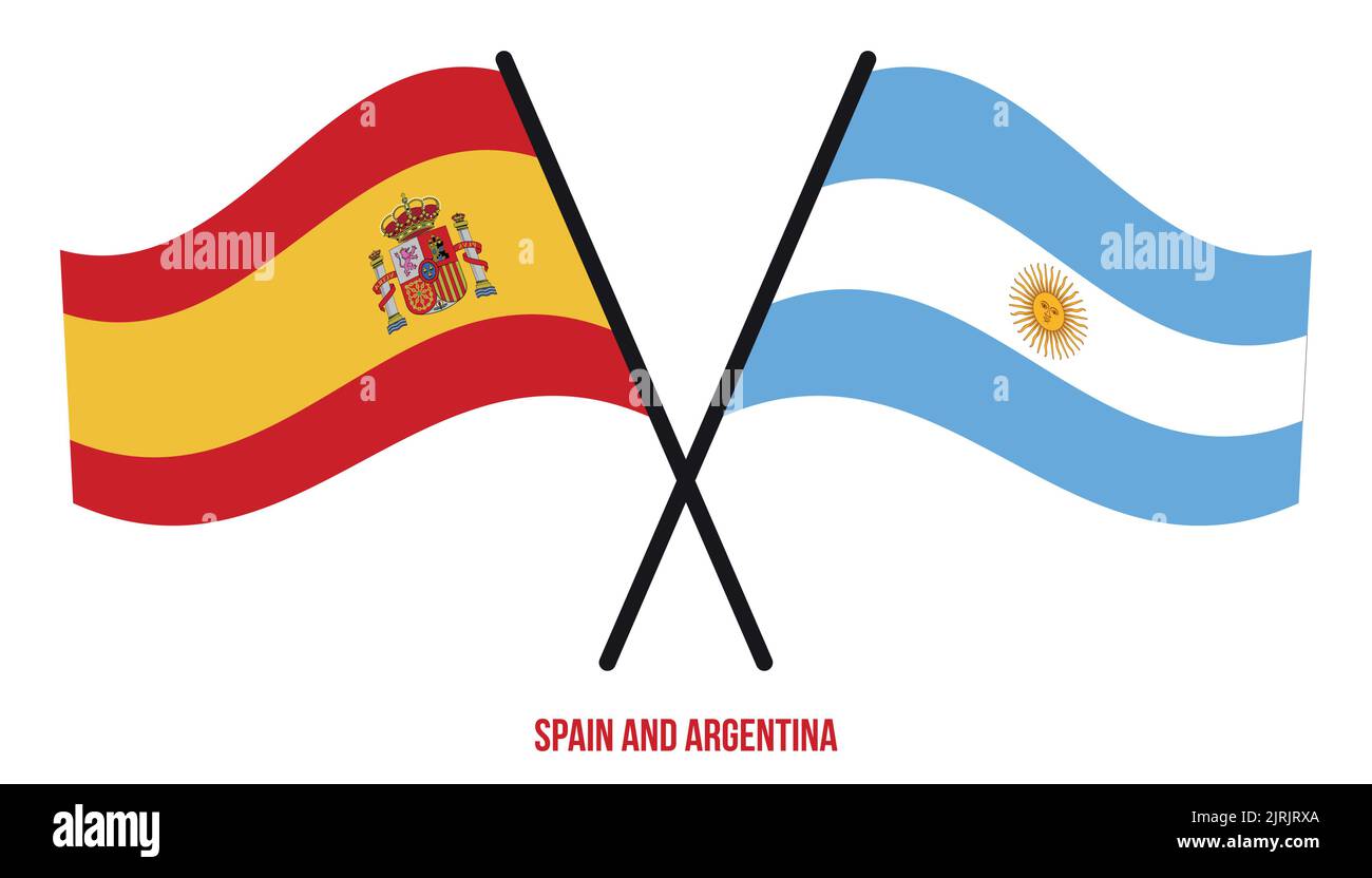 Spain and Argentina Flags Crossed And Waving Flat Style. Official ...