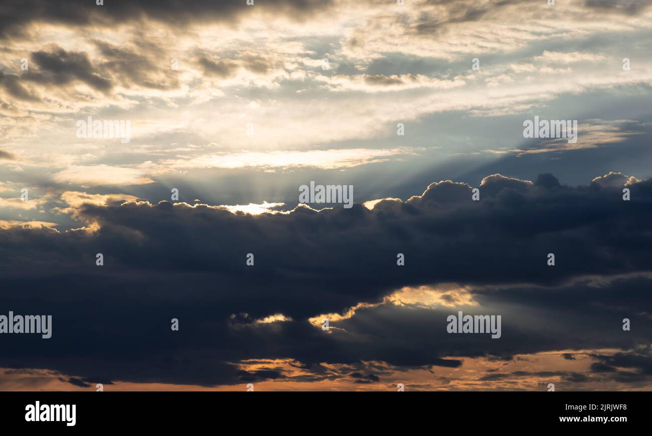Dark Dramatic Cloudy Cloudscape with Sunrays Stock Photo Alamy